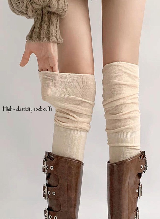 huablo Women's Fashionable Over - Knee Boot Socks Slouch - Top Knit Design High Socks Ideal for Over - Calf to High - Thigh Wear Apricot - Image 5